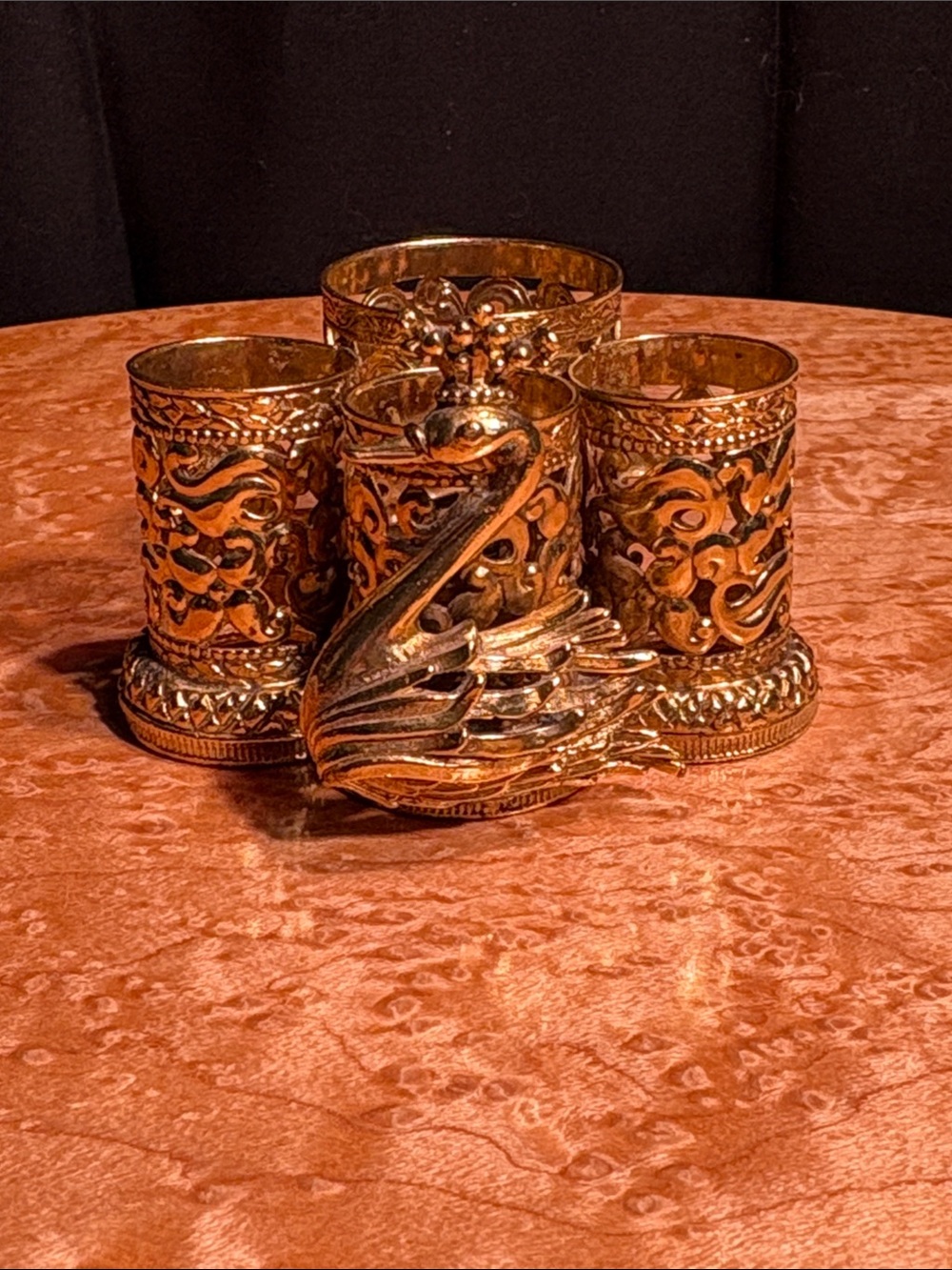Vintage Stylebuilt Gold Ormolu Filigree Swan Lipstick Holder.